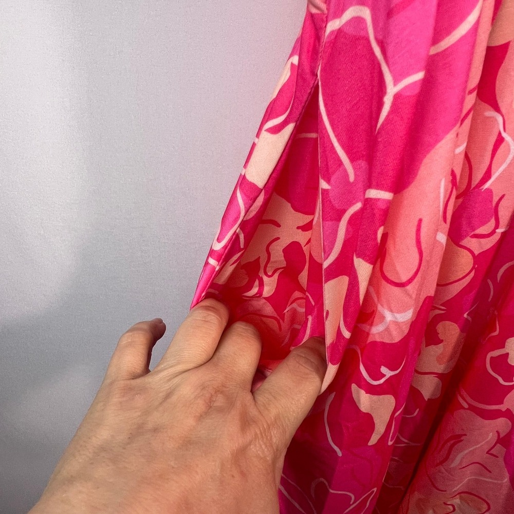 Grace Karin Pink Floral Maxi Dress XL Empire Waist Smocked Back Pockets Stretch - Picture 6 of 8